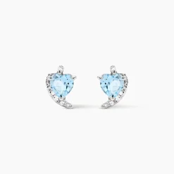 Boucles D'oreilles Puces Coeur In Love Or Blanc Topaze Et Oxyde