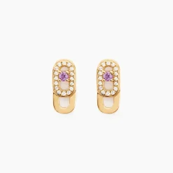 Boucles D'oreilles Puces Deonne Or Jaune Améthyste Oxyde De Zirconium