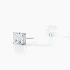 Boucles D'oreilles Puces Doreen Carre Or Blanc Oxyde De Zirconium