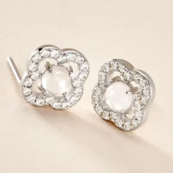 Boucles D'oreilles Puces Dally Argent Blanc Quartz Oxyde De Zirconium