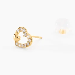 Boucles D'oreilles Puces Daria Double Coeurs Or Jaune Oxyde
