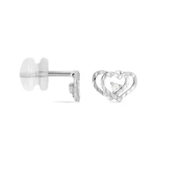 Boucles D'oreilles Puces Daria Double Coeurs Or Blanc Oxyde