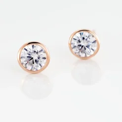 Boucles D'oreilles Puces Daria Serti Clos Or Rose Oxyde De Zirconium