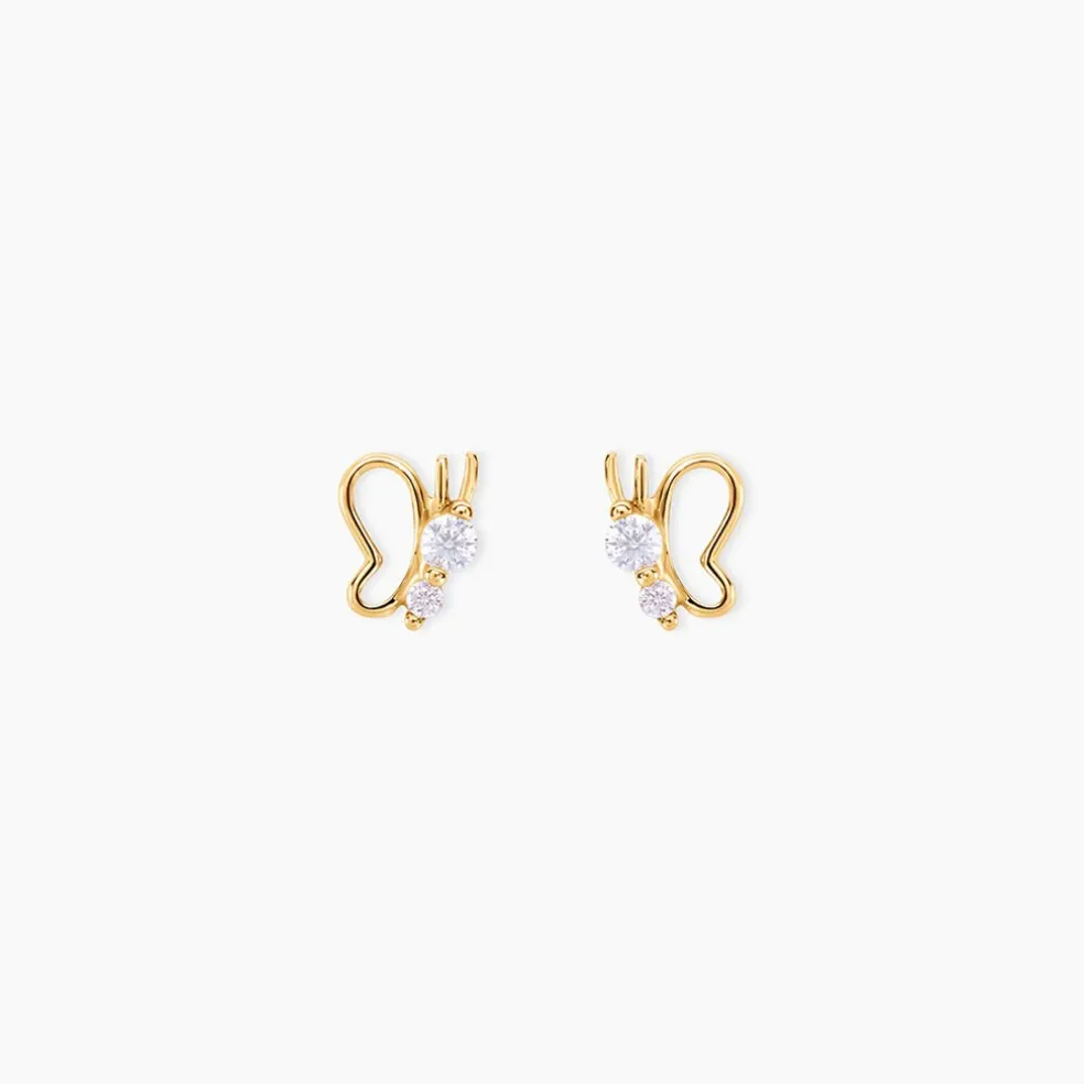 Boucles D'oreilles Puces Evaelle Papillon Or Jaune Oxyde De Zirconium