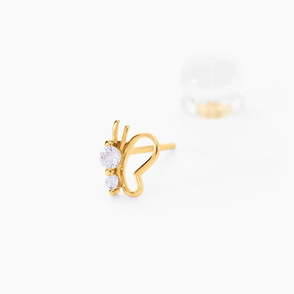 Boucles D'oreilles Puces Evaelle Papillon Or Jaune Oxyde De Zirconium