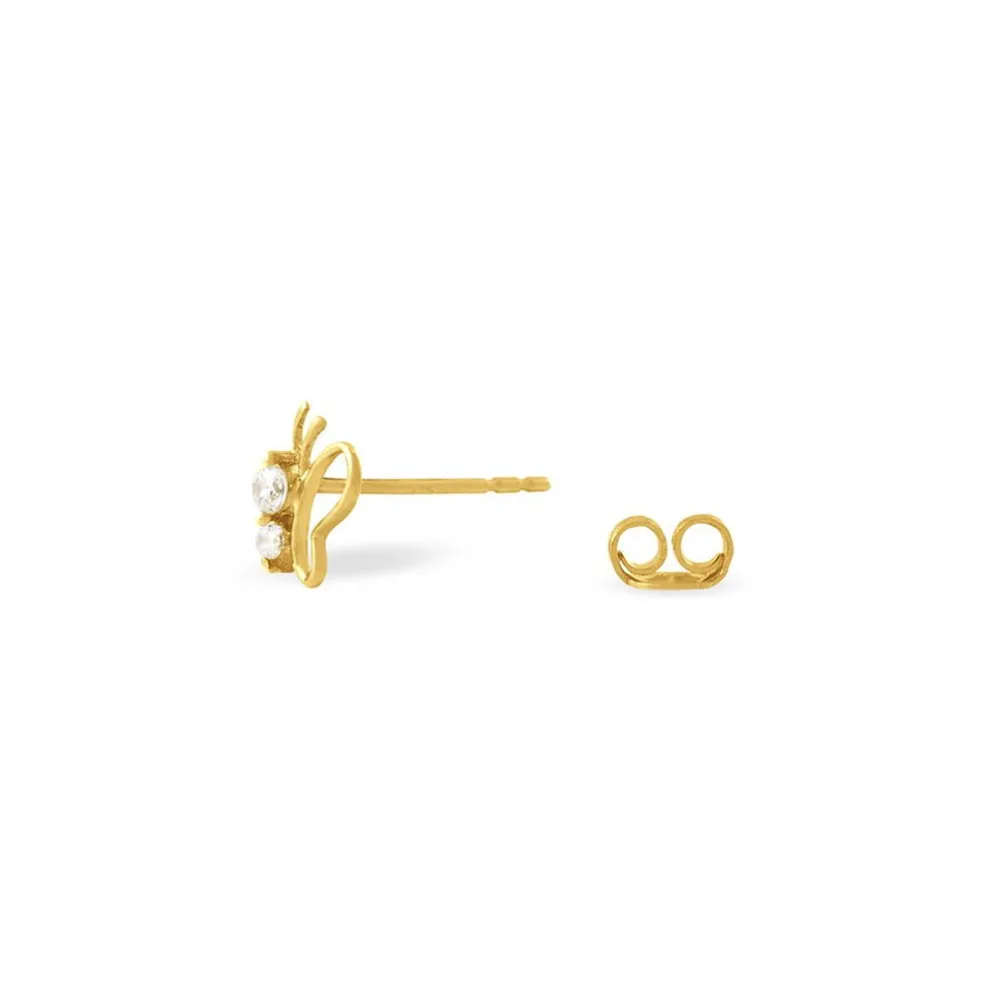 Boucles D'oreilles Puces Evaelle Papillon Or Jaune Oxyde De Zirconium