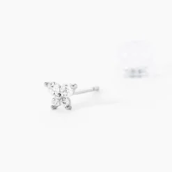 Boucles D'oreilles Puces Eleanor Fleur Or Blanc Oxyde De Zirconium