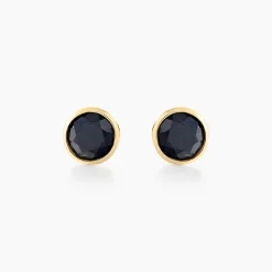 Boucles D'oreilles Puces Edy Serti Clos Or Jaune Saphir