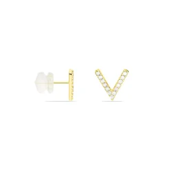 Boucles D'oreilles Puces Enimia Motif V Or Jaune Oxyde De Zirconium