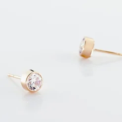 Boucles D'oreilles Puces Elda Serti Clos Or Rose Oxyde De Zirconium