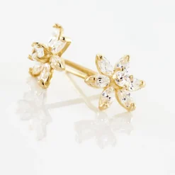 Boucles D'oreilles Puces Eleanor Fleur Or Jaune Oxyde De Zirconium