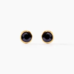 Boucles D'oreilles Puces Edy Serti Clos Or Jaune Saphir