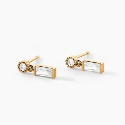 Boucles D'Oreilles Puces Estela Plaque Or Jaune Oxyde De Zirconium