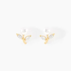 Boucles D'oreilles Puces Frigga Or Jaune Perle De Culture Et Oxyde