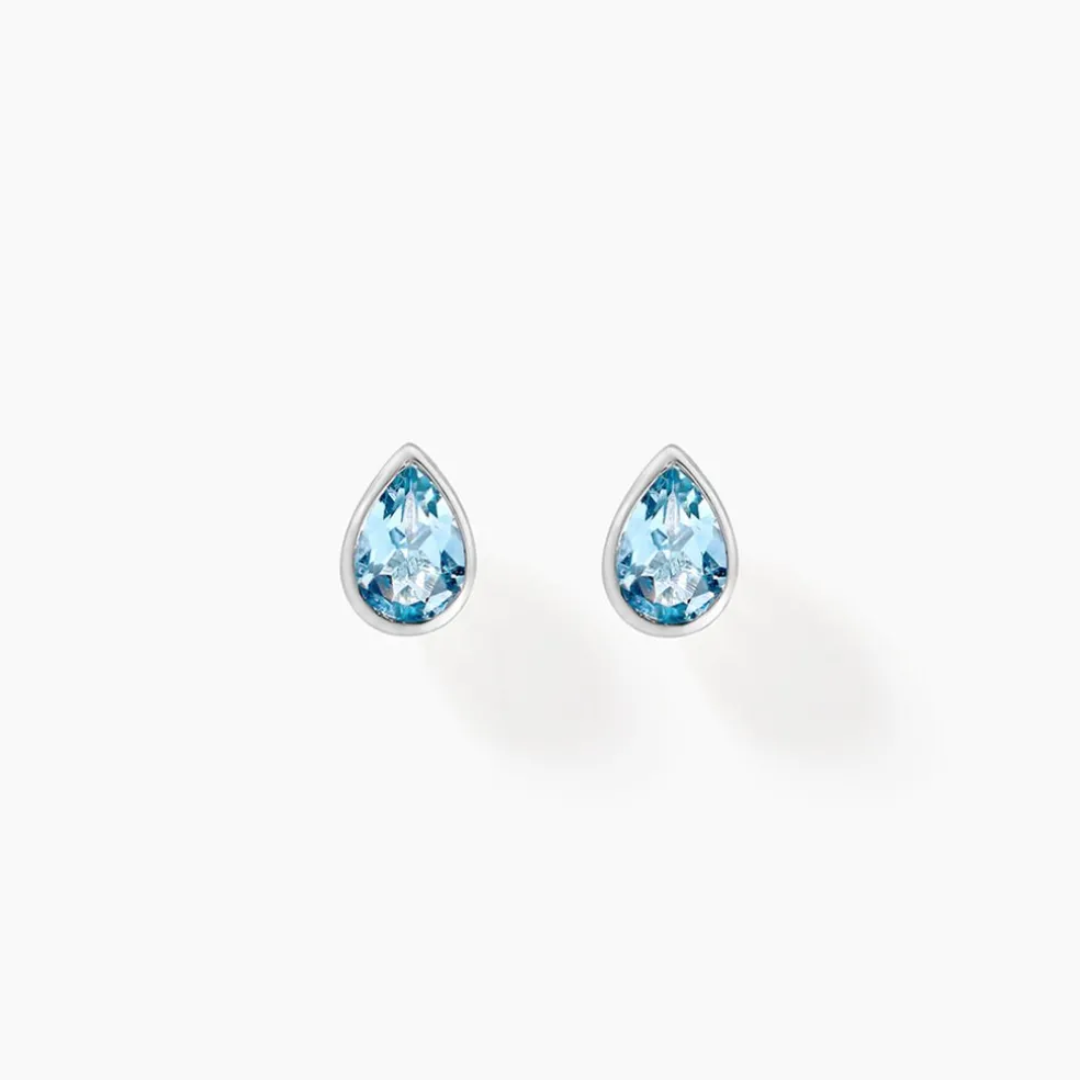 Boucles D'oreilles Puces Fassia Or Blanc Topaze