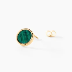 Boucles D'oreilles Puces Florica Or Jaune Malachite