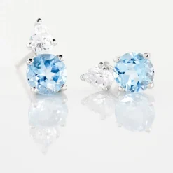 Boucles D'oreilles Puces Giana Or Blanc Topaze Et Oxyde De Zirconium
