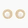 Boucles D'oreilles Puces Grizel Or Jaune Perle De Culture Et Oxyde