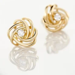 Boucles D'oreilles Puces Iwaki Plaqué Or Jaune Oxyde De Zirconium