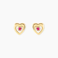 Boucles D'oreilles Puces Izild Or Jaune Rubis