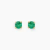 Boucles D'oreilles Puces Jardin Serti Griffe Or Jaune Emeraude