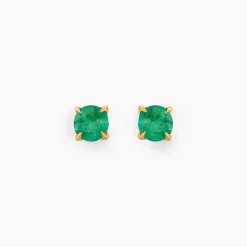 Boucles D'oreilles Puces Jardin Serti Griffe Or Jaune Emeraude