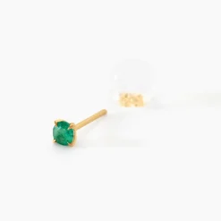 Boucles D'oreilles Puces Jardin Serti Griffe Or Jaune Emeraude