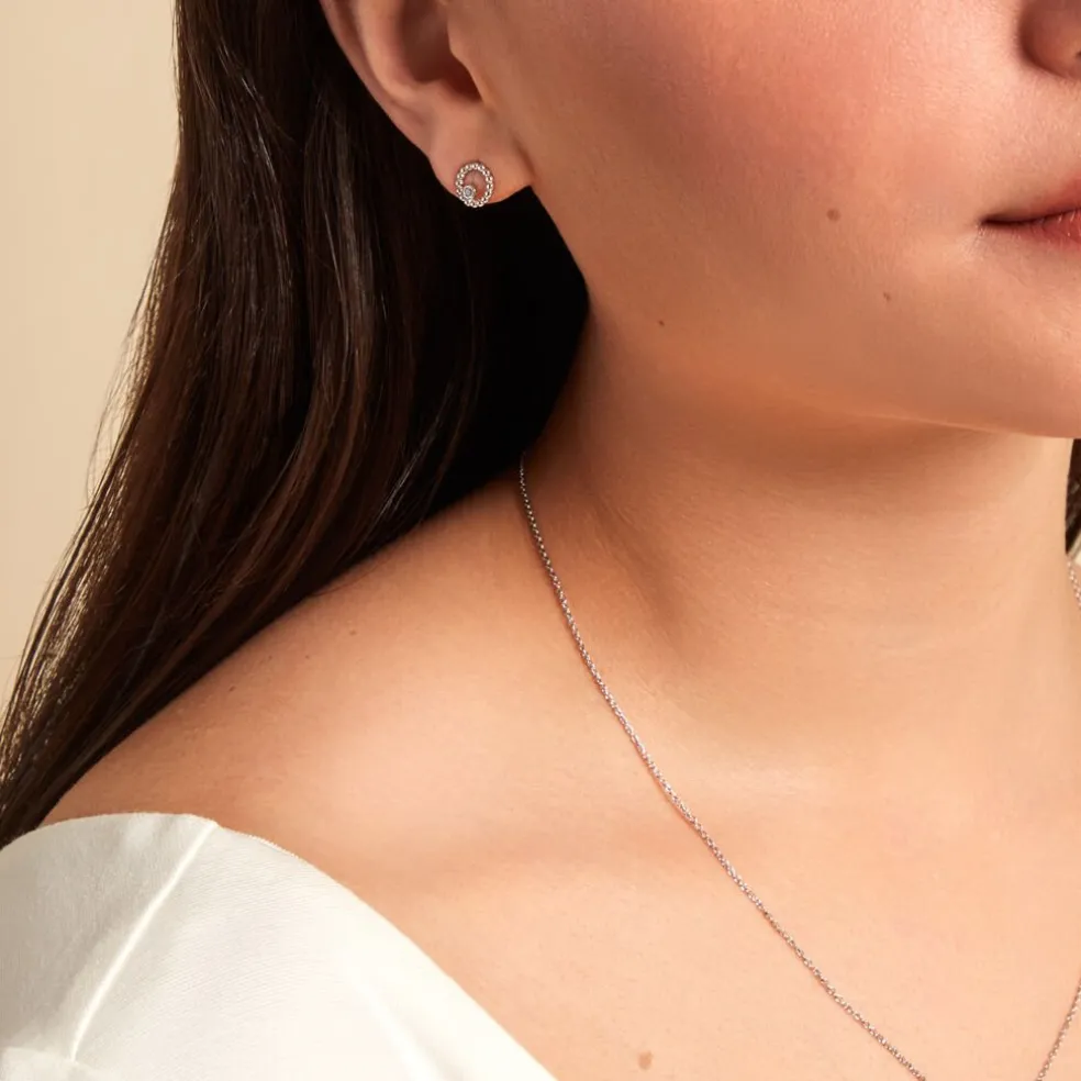 Boucles D'oreilles Puces Joeva Argent Blanc Oxyde De Zirconium