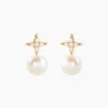 Boucles D'Oreilles Puces Kalpana Or Jaune Perle De Culture Oxyde De Zirconium