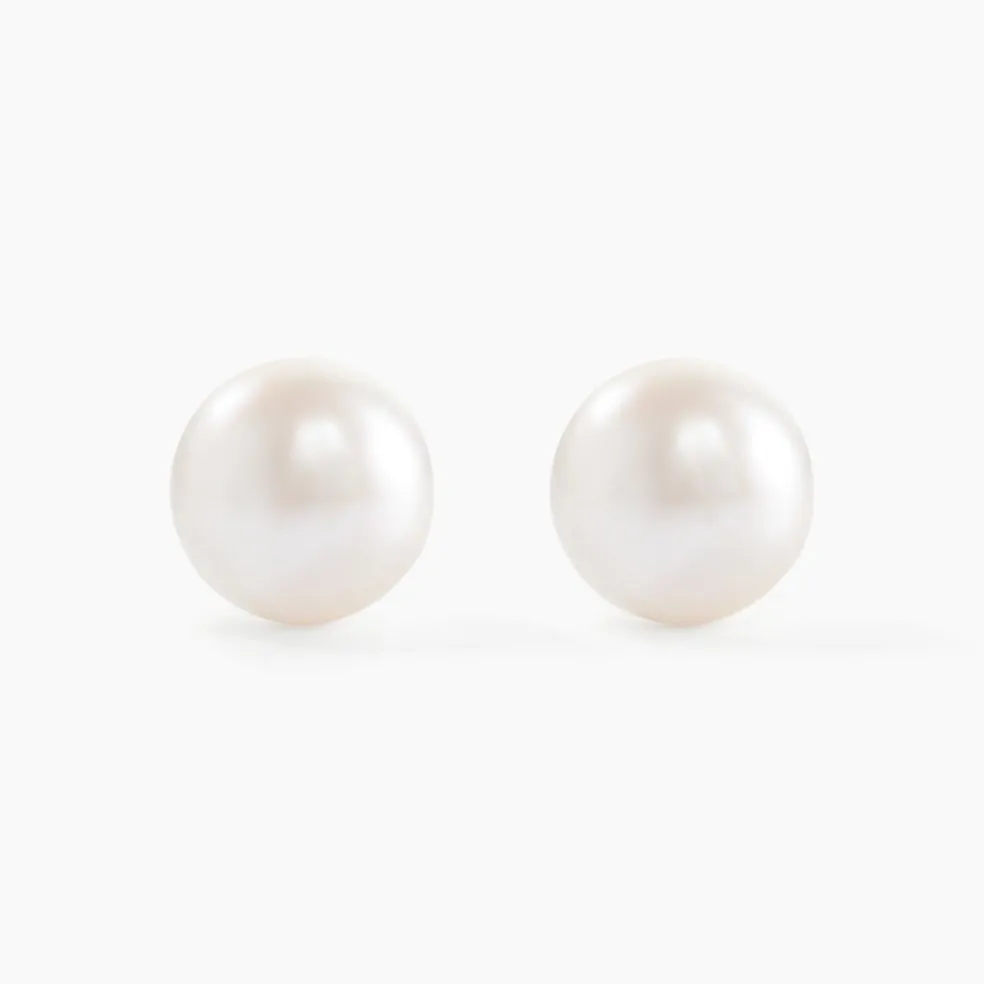 Boucles D'oreilles Puces Kesya Nacres Bouton Or Jaune Perle De Culture