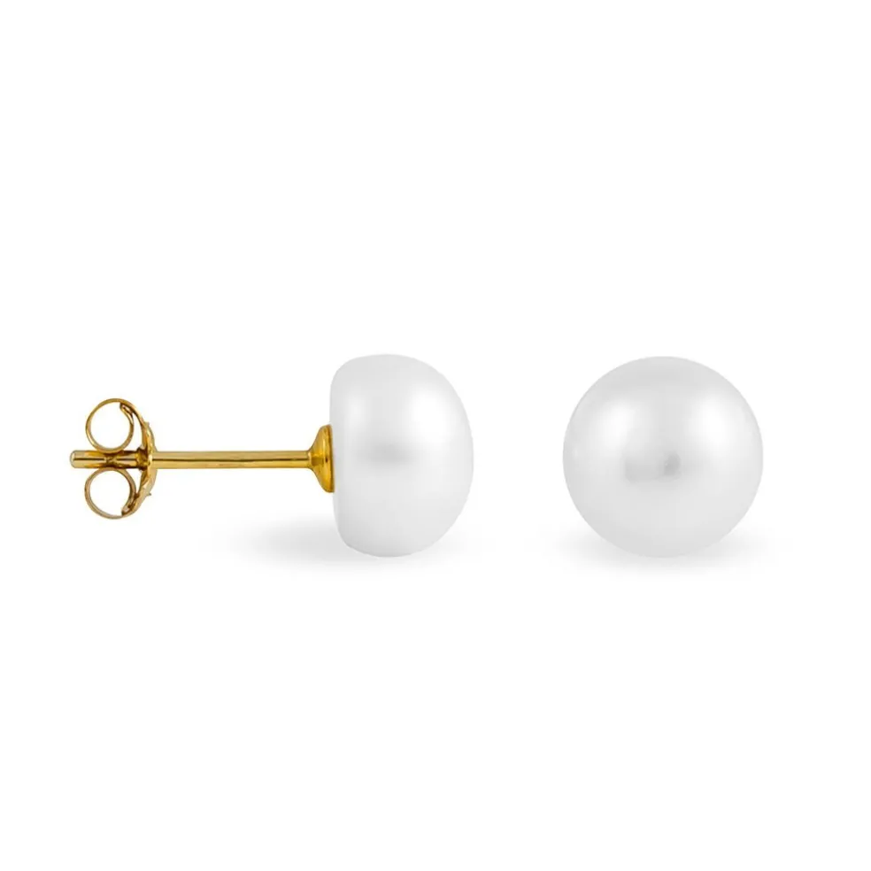 Boucles D'oreilles Puces Kesya Nacres Bouton Or Jaune Perle De Culture