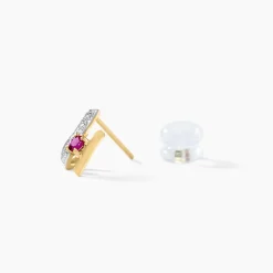 Boucles D'oreilles Puces Kirsten Or Jaune Rubis Et Diamant