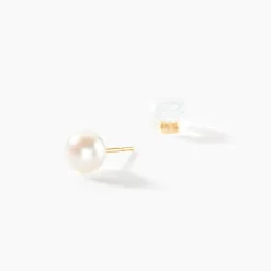 Boucles D'oreilles Puces Kesya Nacres Bouton Or Jaune Perle De Culture