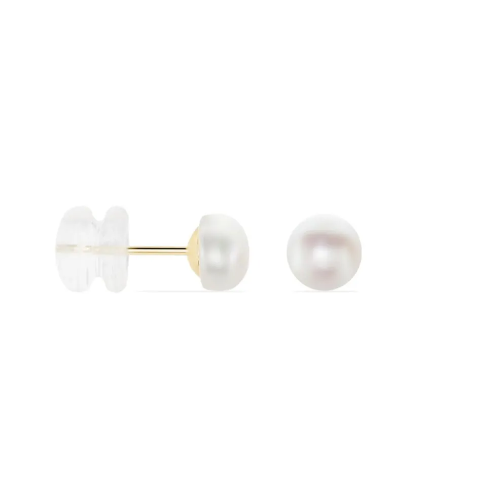 Boucles D'oreilles Puces Kesya Nacres Bouton Or Jaune Perle De Culture