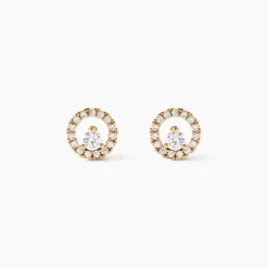 Boucles D'oreilles Puces Lila Plaqué Or Jaune Oxyde De Zirconium