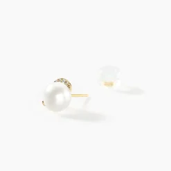Boucles D'oreilles Puces Lucinda Or Jaune Perle De Culture