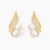 Boucles D'oreilles Puces Loeva Or Jaune Perle De Culture Et Oxyde