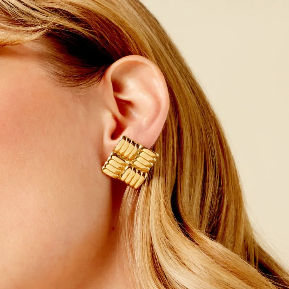 Boucles D'Oreilles Puces Lilly Acier Jaune