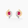 Boucles D'oreilles Puces Lydia Or Bicolore Rubis