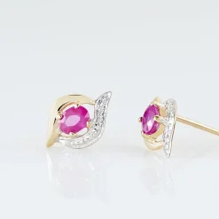 Boucles D'oreilles Puces Lydia Or Bicolore Rubis