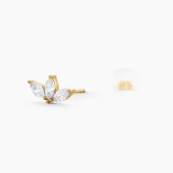 Boucles D'oreilles Puces Marquise Or Jaune Oxyde De Zirconium