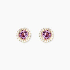 Boucles D'Oreilles Puces Munira Or Jaune Améthyste Oxyde De Zirconium