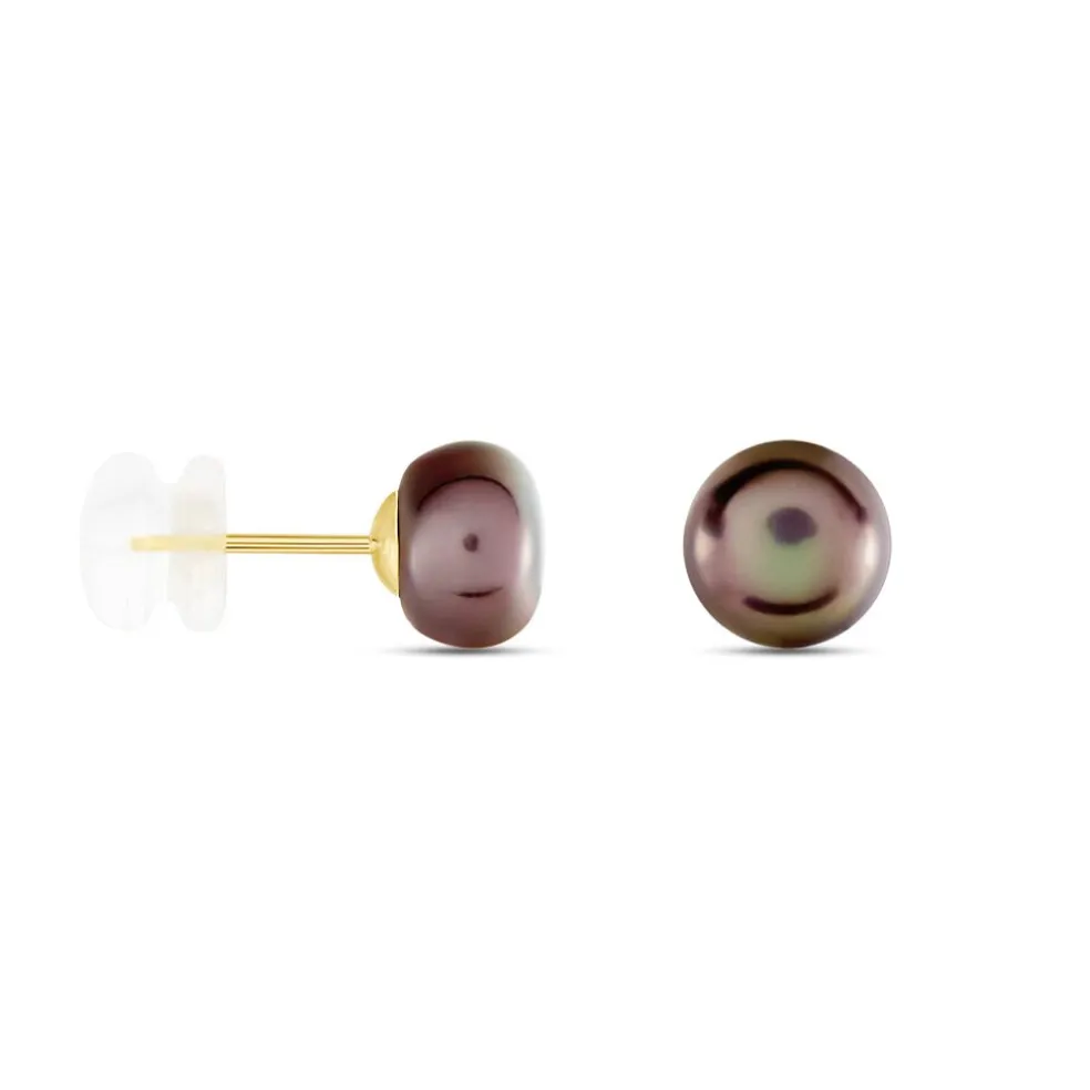 Boucles D'oreilles Puces Micaelle Teintees Or Jaune Perle De Culture