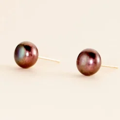 Boucles D'oreilles Puces Micaelle Teintees Or Jaune Perle De Culture