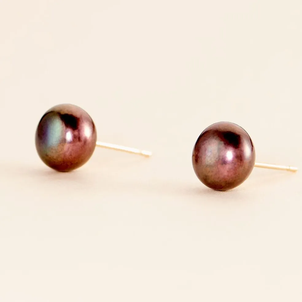Boucles D'oreilles Puces Micaelle Teintees Or Jaune Perle De Culture