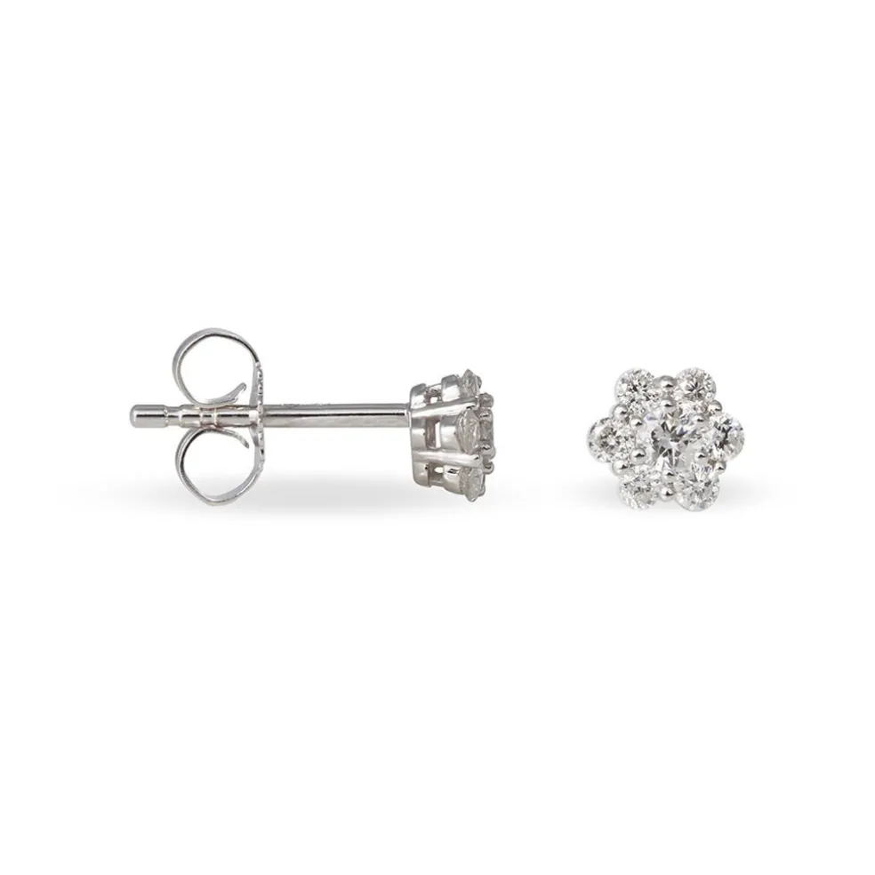Boucles D'oreilles Puces Magnolia Or Blanc Diamant