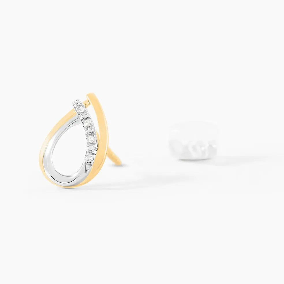 Boucles D'oreilles Puces Marilynn Or Bicolore Diamant Blanc