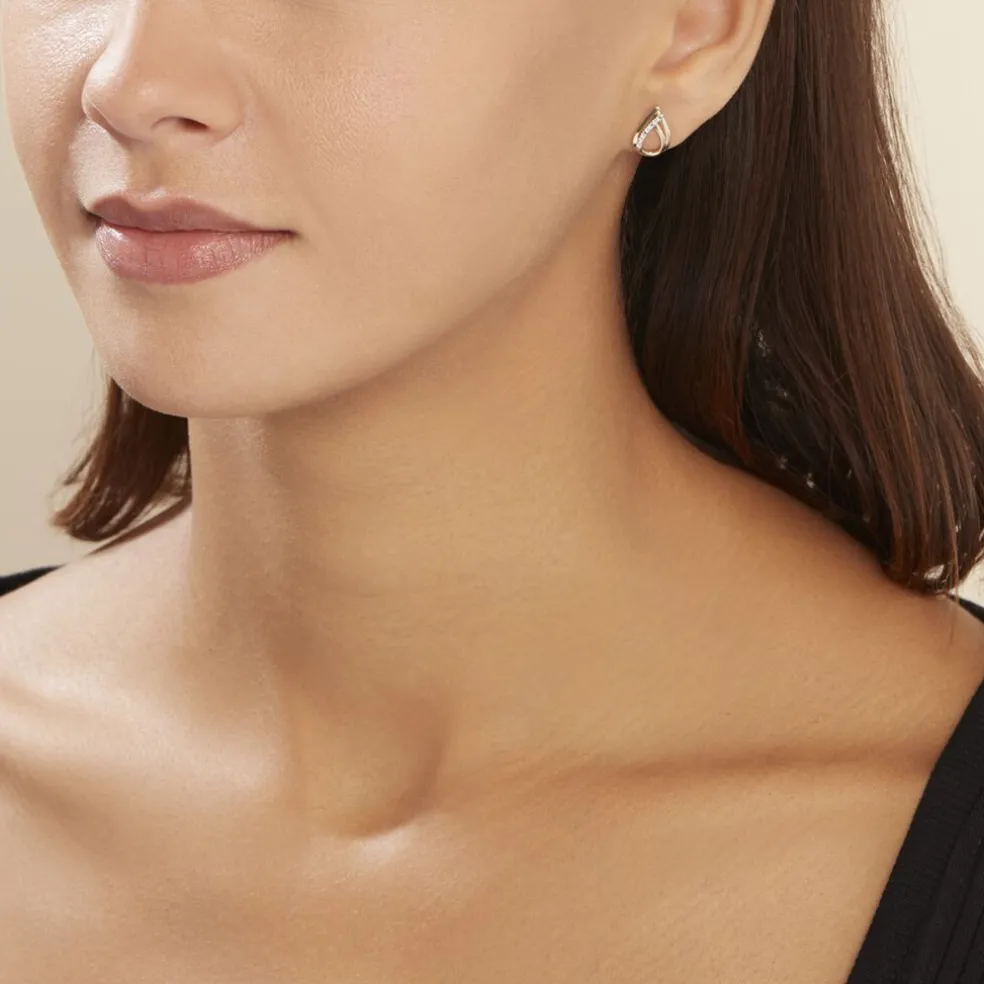 Boucles D'oreilles Puces Marilynn Or Bicolore Diamant Blanc