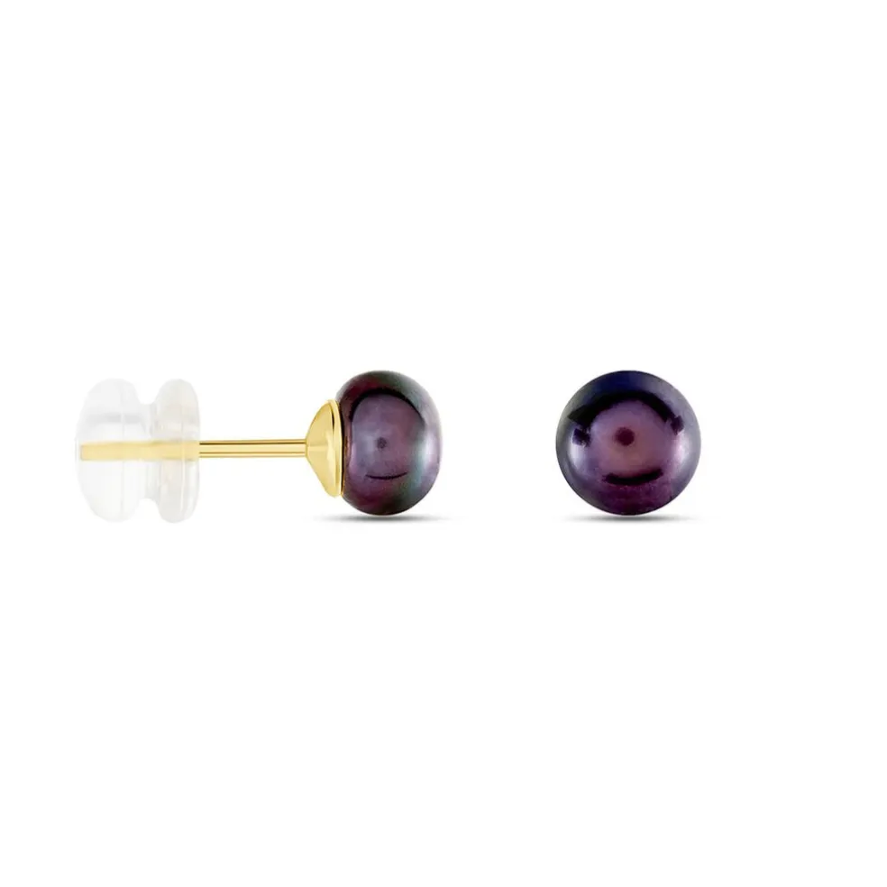 Boucles D'oreilles Puces Micaelle Teintees Or Jaune Perle De Culture