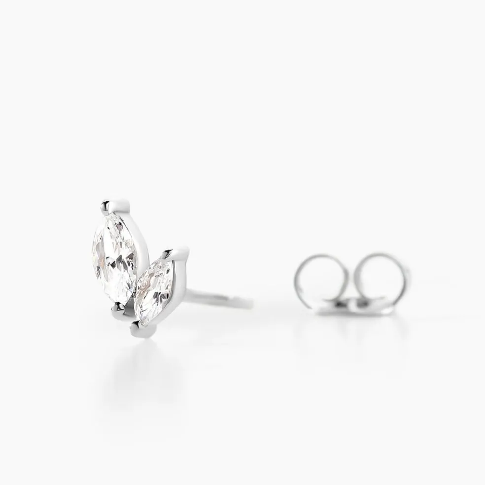 Boucles D'oreilles Puces Navette Argent Blanc Oxyde De Zirconium